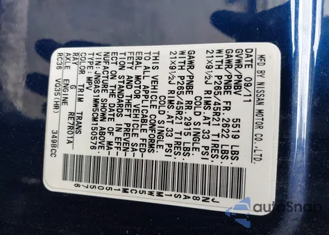 2012 Infiniti Fx35 Limited Edition z USA, uszkodzony, nr VIN JN8AS1MW5CM150576